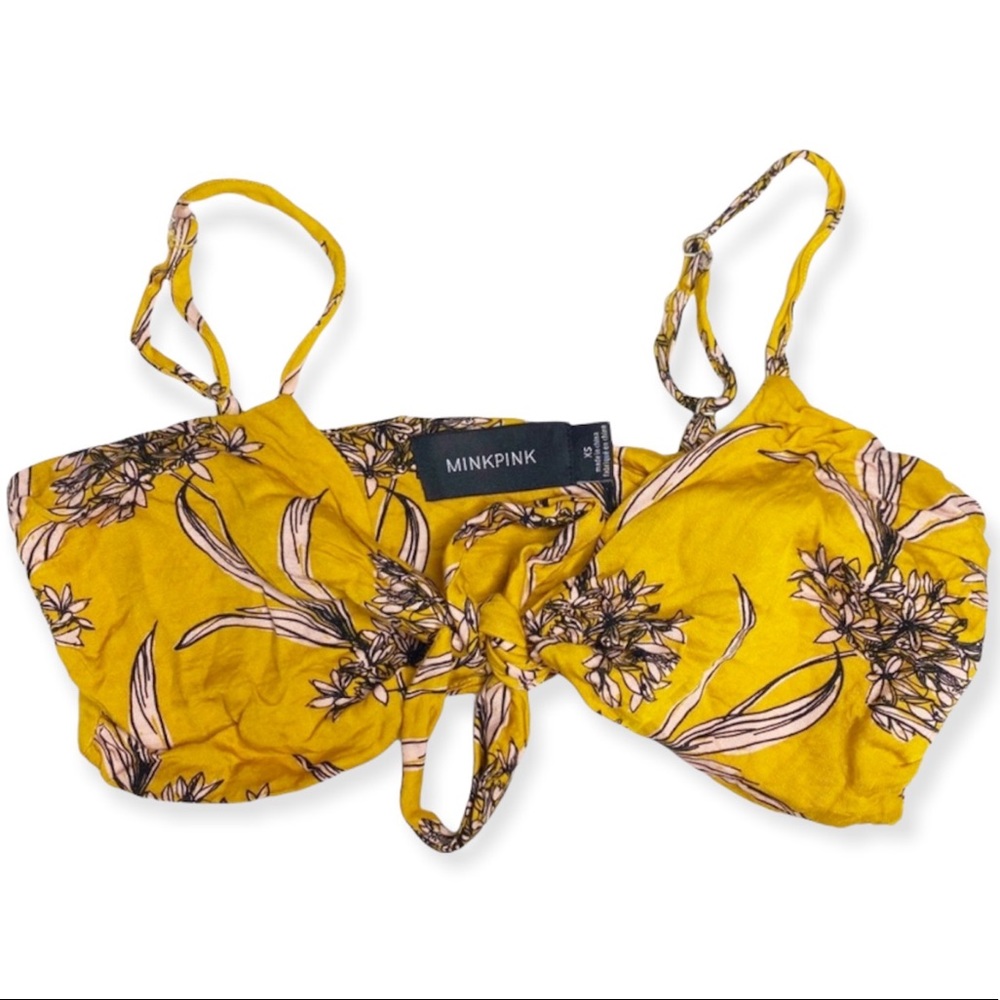 minkpink floral tie front crop top